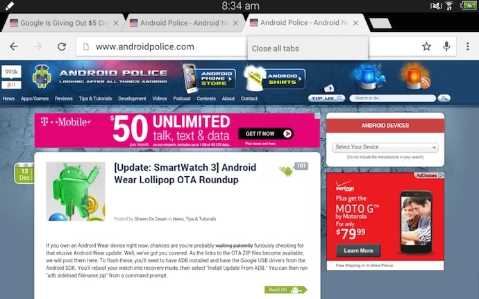 Đã có thể đóng nhanh các tab trên Chrome Beta Android ảnh 1